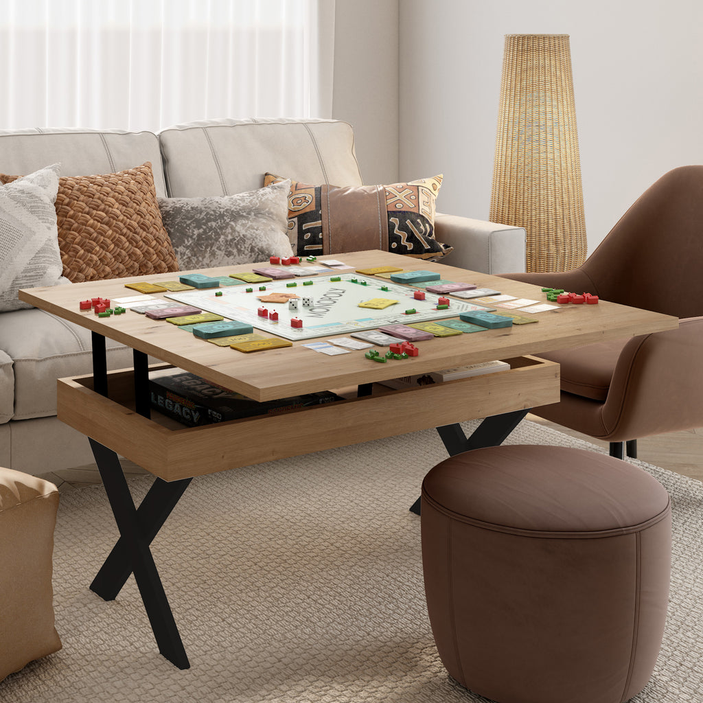 Mesa de centro extensible cuadrada pata metálica X