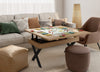 Extendable square coffee table with X-shaped metal legs