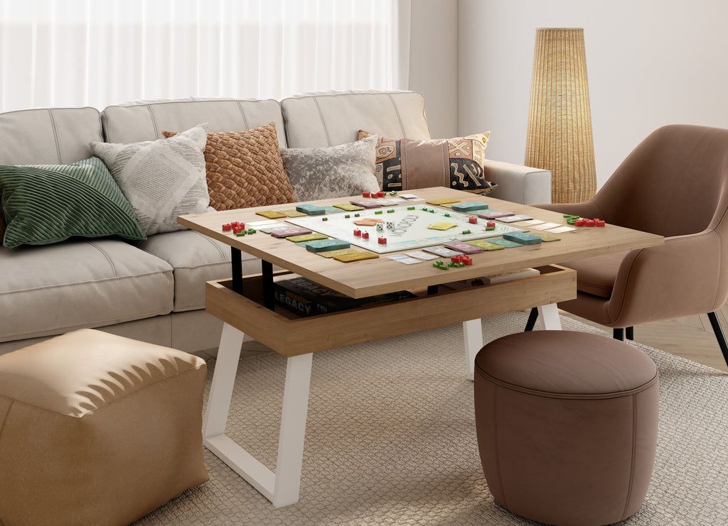 Square extendable coffee table with U-shaped metal leg